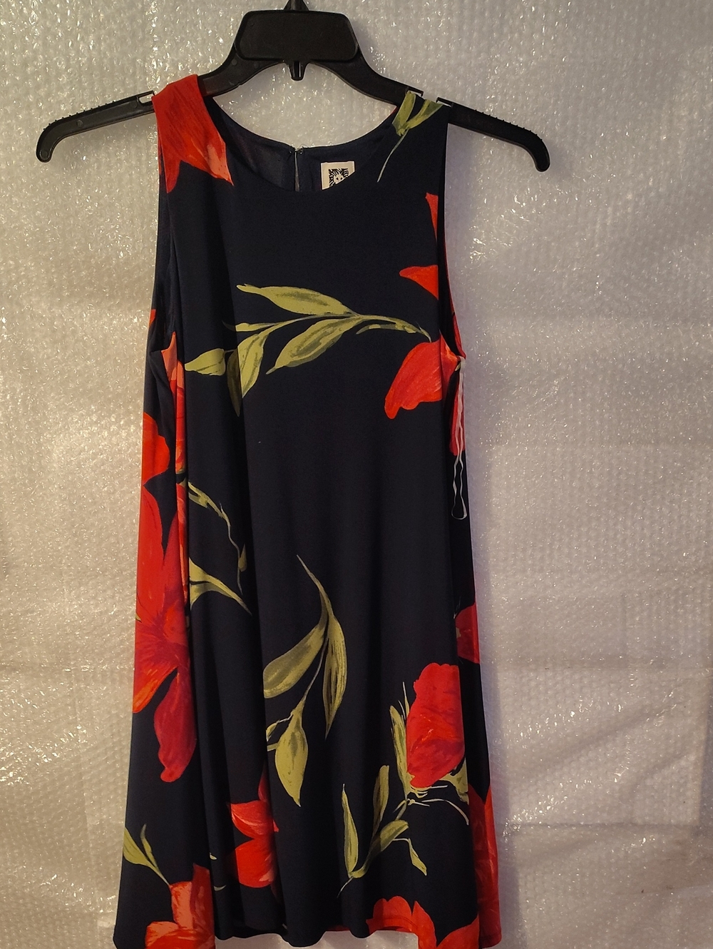 Ann Klein Womens size 2 Flowy Leaves Navy Blue Midi Flowy Dress